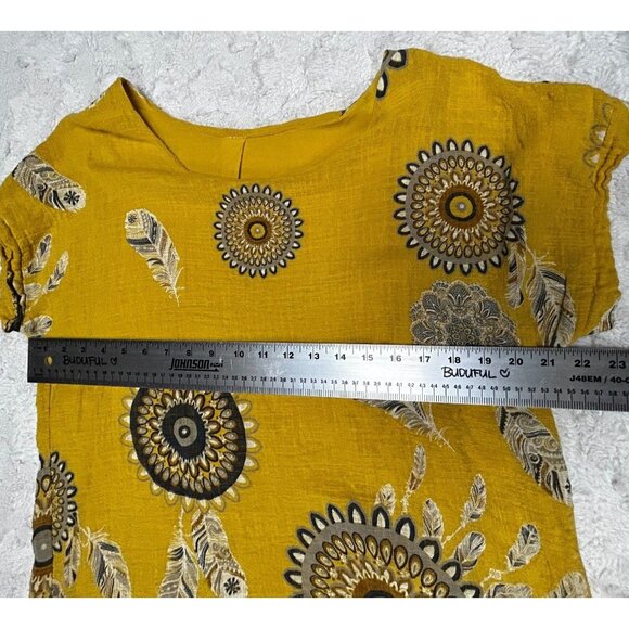 Made in Italy Women's Yellow Dream Catcher Print Short Dolman Sleeve Hi-Low Top - Picture 6 of 7